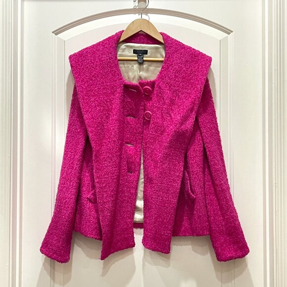 J. Crew Petite Coat Pink Boucle Scarf Wrap Jacket 2P Fuchsia Wool Blend - Picture 7 of 12